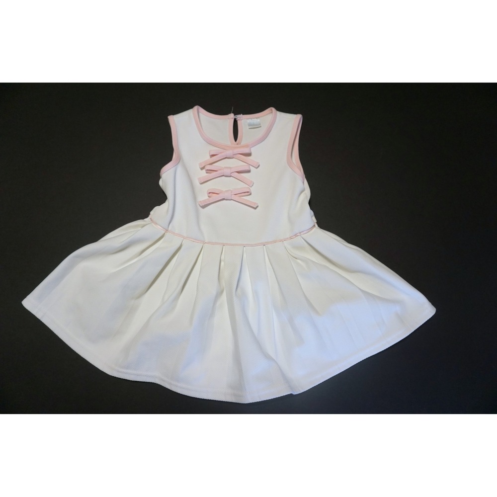 Edgehill Collection Girls White Pink Bow Sleeveless Pleated Pique Dress Size 5